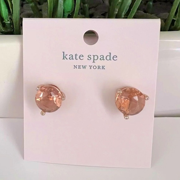 KATE SPADE • Light Peach Rise And Shine Stud Tri-Prong Rose Gold Earrings - Picture 5 of 5